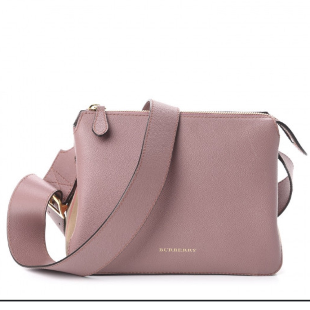 BURBERRY
Soft Grain Calfskin House Check Small Helmsley Crossbody Dusty Pink